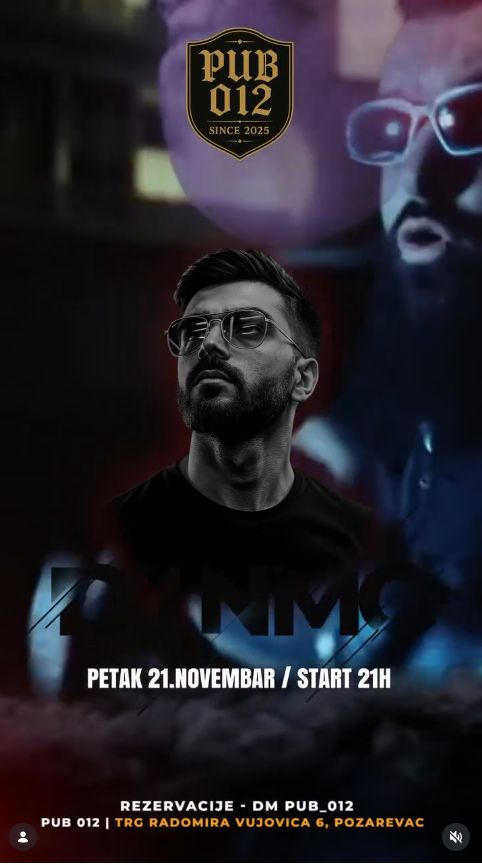 Plakat: DJ NMC — petak veče, PUB 012 Požarevac