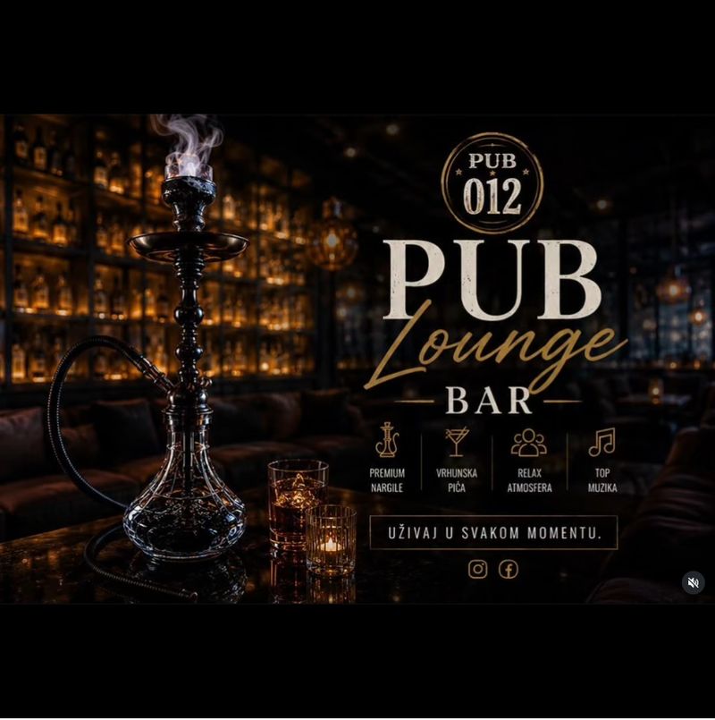Plakat: otvaranje PUB Lounge Bara — besplatna nargila, premium pića, vrhunska atmosfera