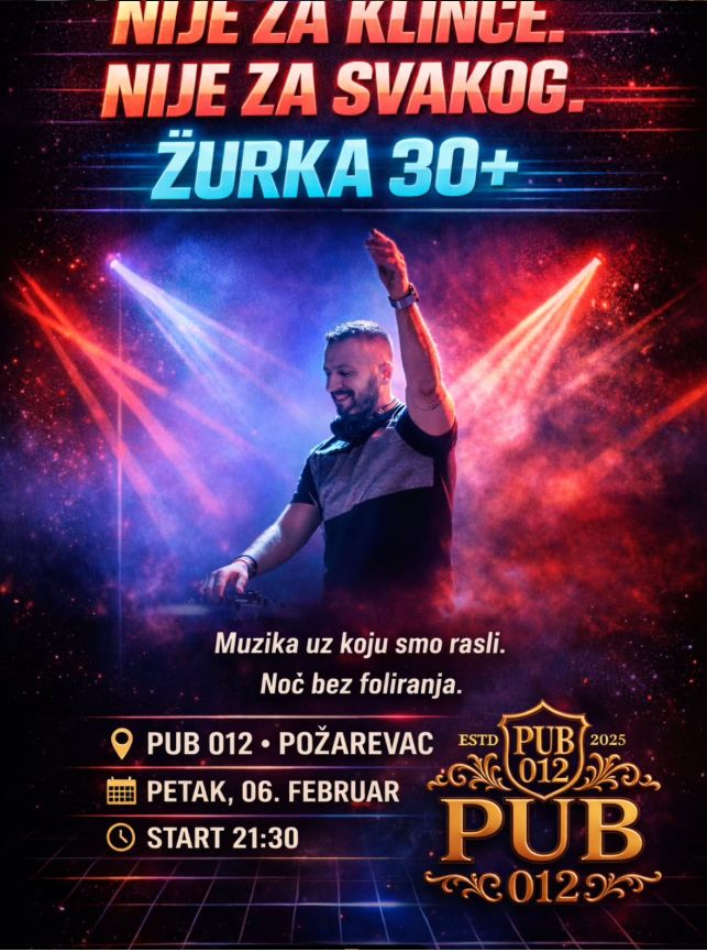 Plakat: Žurka 30+, PUB 012 Požarevac